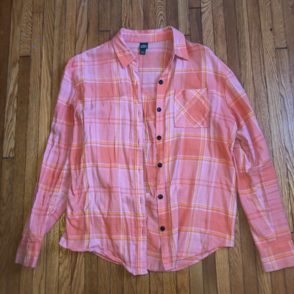 Orange Plaid Button-Up Shirt